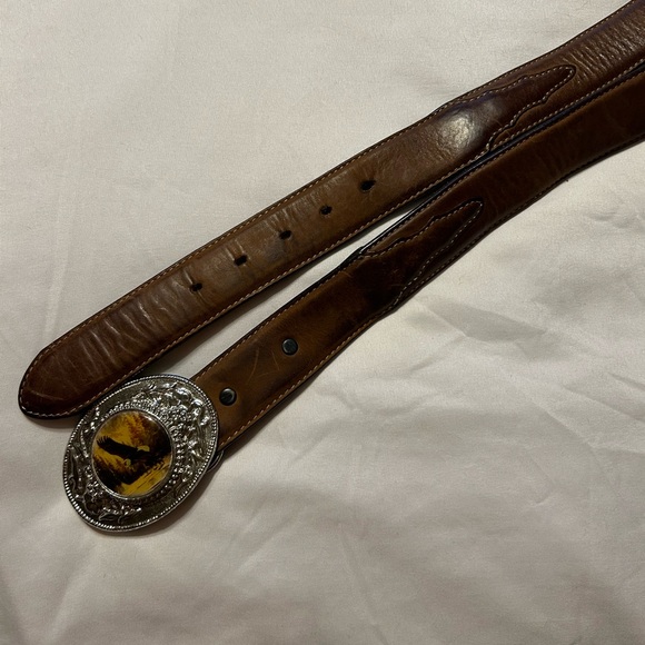 Men’s Silvercreek Classic Brown Leather Belt With Balded Eagle Belt Buckle - Picture 2 of 10